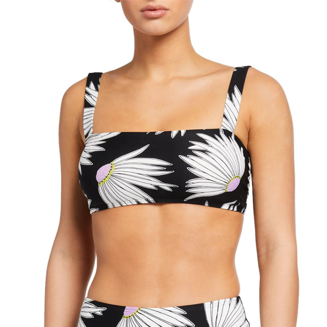 Kate Spade Printed Bralette Bikini Top Womens Swimsuit In Black